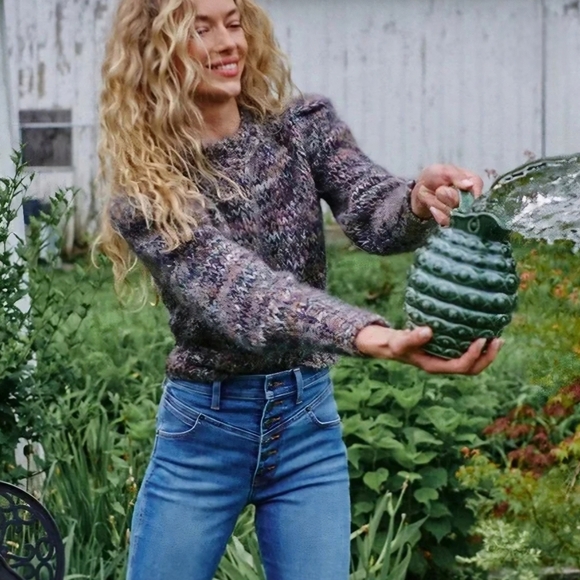 VERONICA BEARD Chaya Space Dye Puff Shoulder Crewneck Cropped Sweater in Multi - Picture 4 of 13